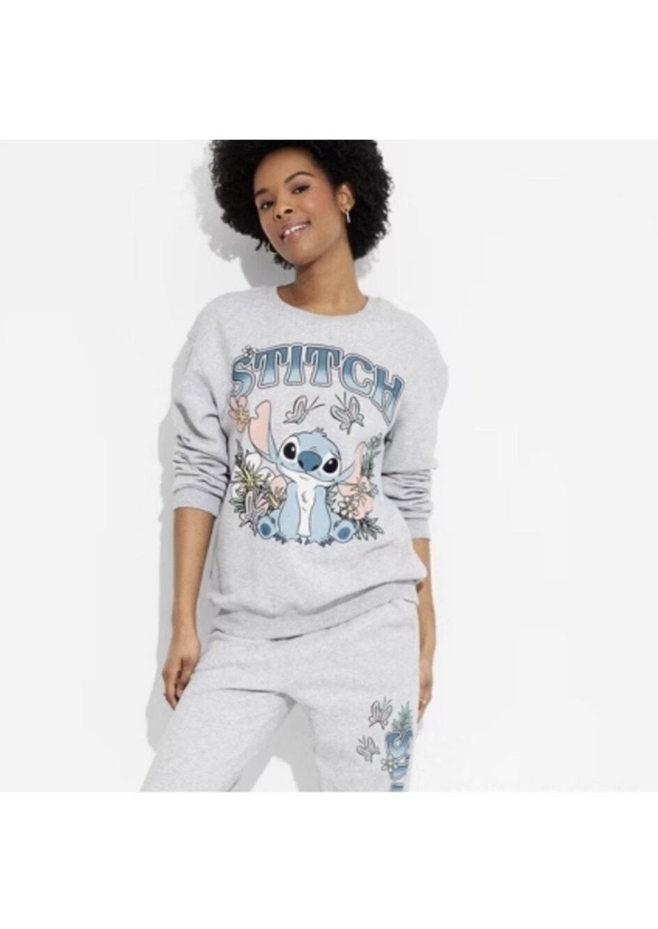 Disney's Stitch Nature Hibiscus Floral Gray Sweatshirt Size XXL 2XL